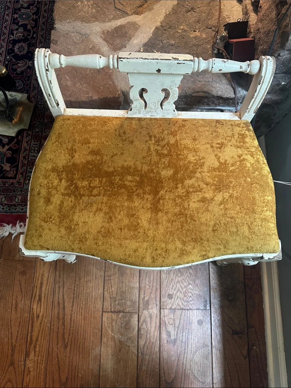 Velvet Accent Bench BRUMBY CHAIRS with Distressed White Frame